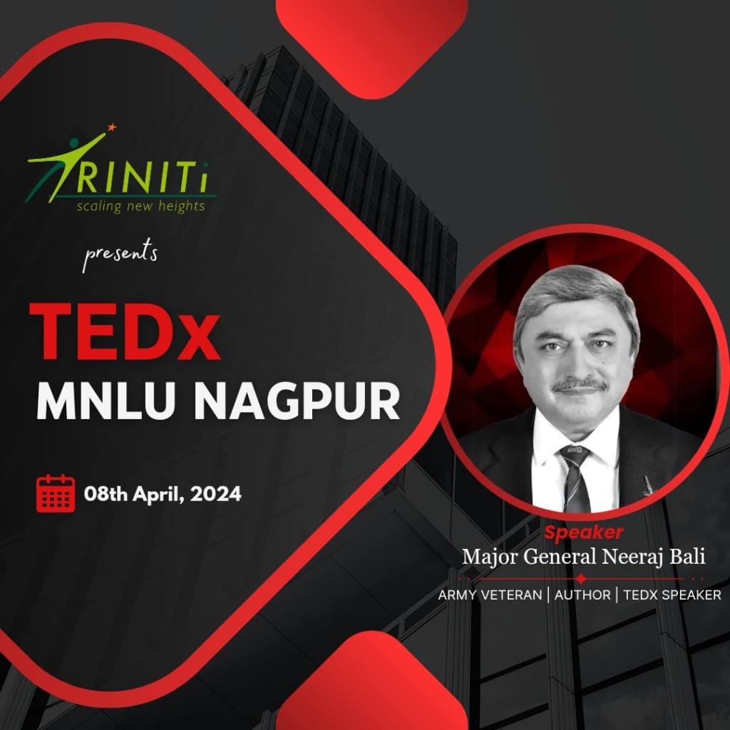 TEDx MNLU Nagpur Speaker Major General Neeraj Bali Banner Design